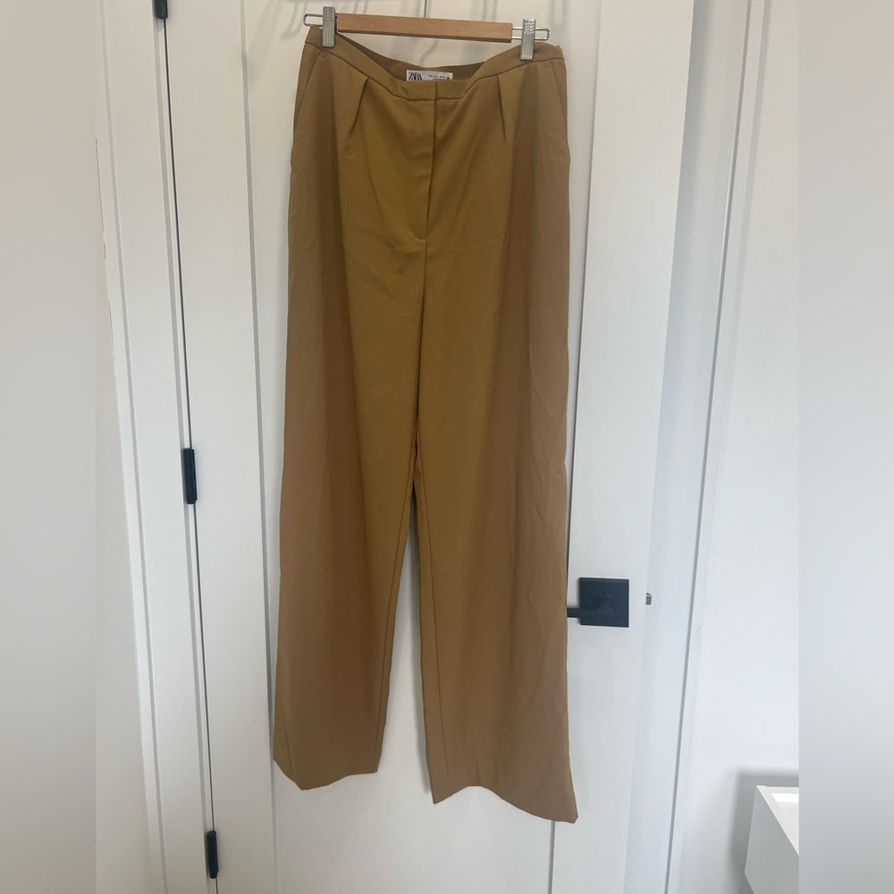 Zara Tan Wide Leg Trousers with Tailored Fit